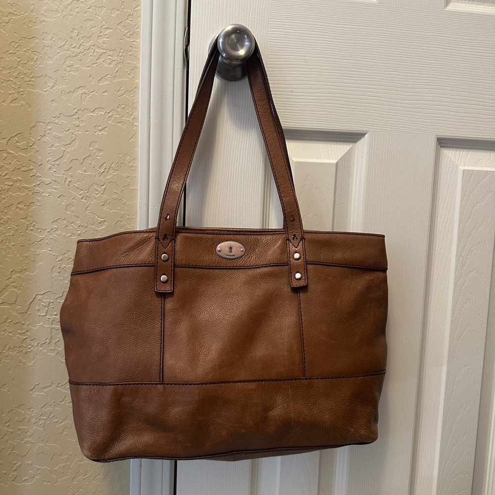 Fossil Long Live Vintage Rih Brown Pebbled Cowhide Leather Tote Shoulder Bag